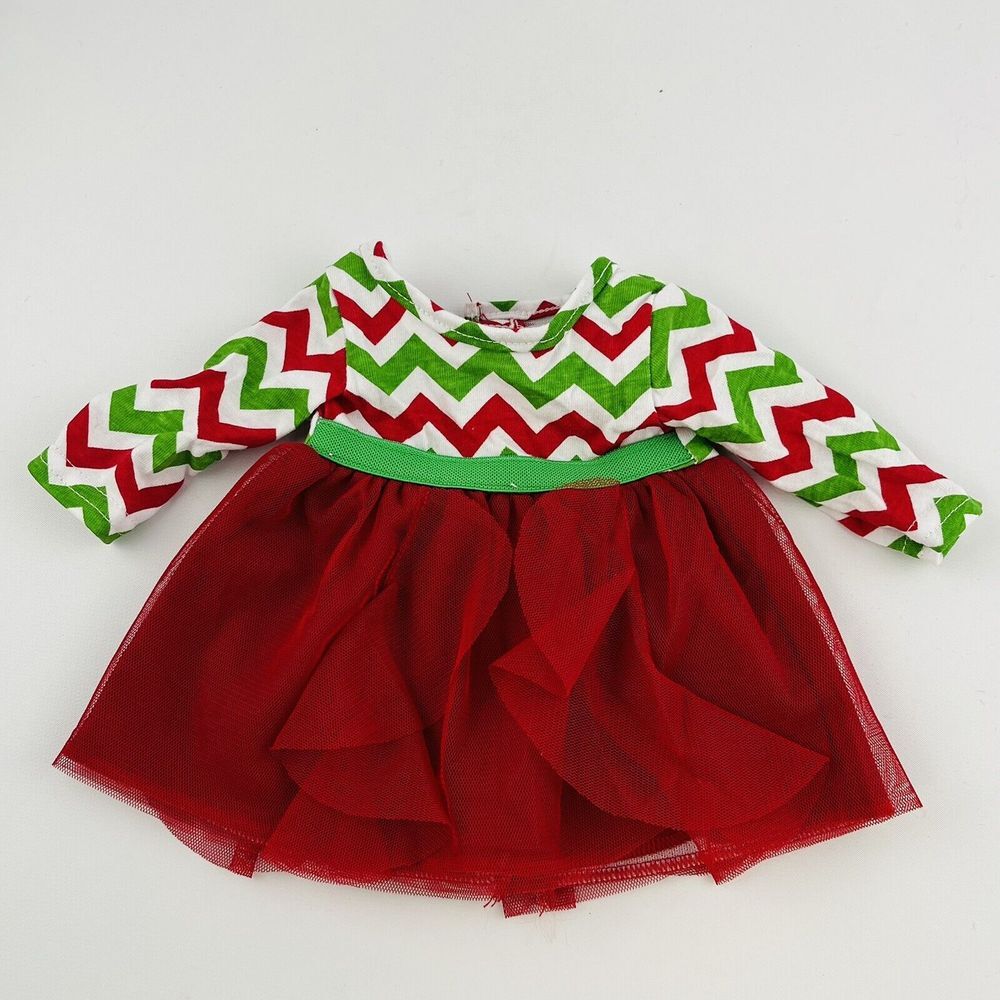Dollie & Me Doll Christmas Dress Red Green‎ Chevron Stripe 18" Doll Outfit Only